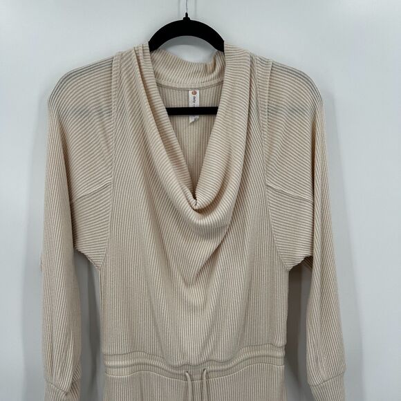ANTHROPOLOGIE Daily Practice Cream Ribbed Cowl Neck Sweater Midi Dress Small - Picture 7 of 12